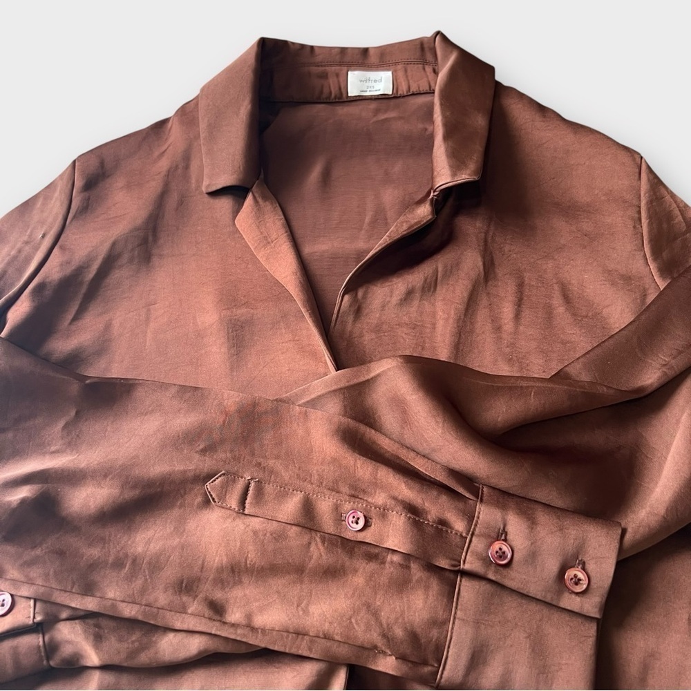 Wilfred Tie-Front Satin Blouse – Rust Brown – Size 2XS NWT - Picture 6 of 15